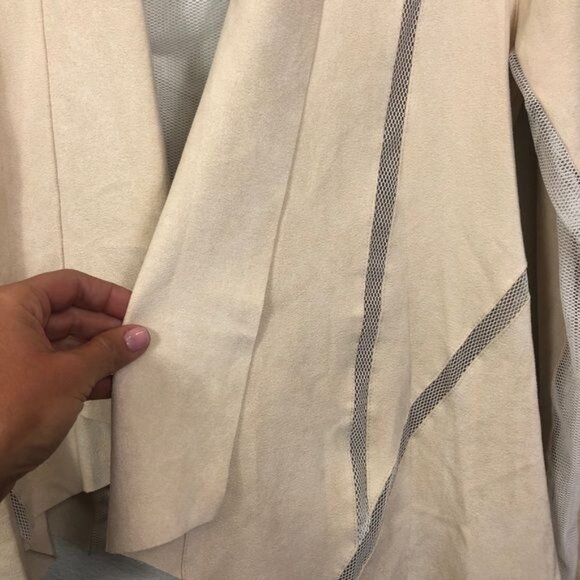 Alberto Makali Cream Beige Faux Suede & Mesh Drape Open Cardigan Size Small - Picture 4 of 7